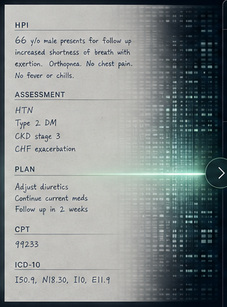 Scanned clinical note with handwritten assessment and plan